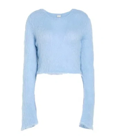 Saint Laurent Solidcolor Lightweight Knit Sweater In Blue