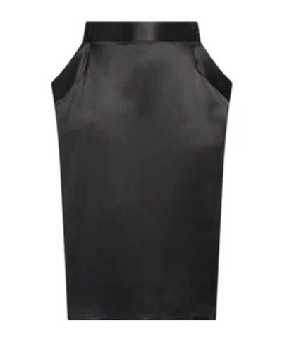 Saint Laurent Solid-color Satin Hip-hugging Skirt In Black