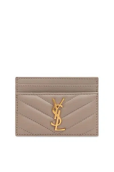 Saint Laurent Sophisticated Greyish Brown Leather Card Case For Women Ss24 In Greyishbwn