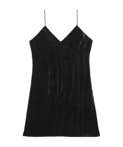 Saint Laurent Spaghetti-strap Mini Velvet Dress In Black