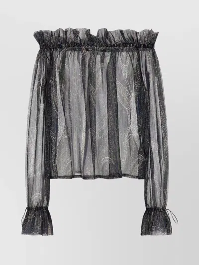 SAINT LAURENT SPARKLE RUFFLE SHEER BLOUSE