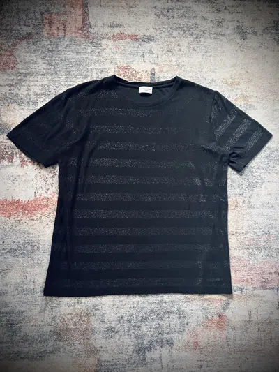 Pre-owned Saint Laurent Sparkle Striped Tee In Black