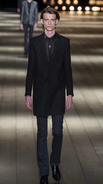 Pre-owned Saint Laurent Sparkling Overcoat. 48/m. $3650 In Black