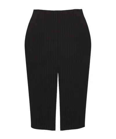 Saint Laurent Split Pencil Skirt In Chalk-stripe Wool Mélange In Black