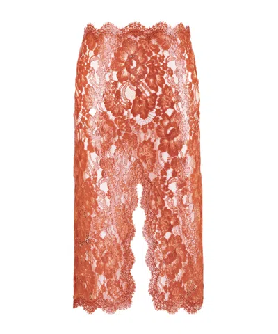 Saint Laurent Split Pencil Skirt In Silicone-coated Lace In Black