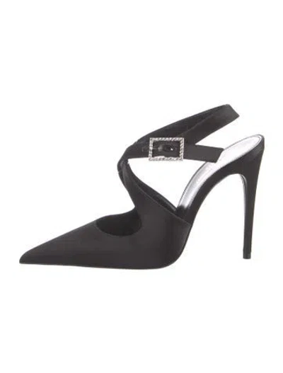 Pre-owned Saint Laurent Spontini 110 Satin Slingback Pumps W/ Tags In Black