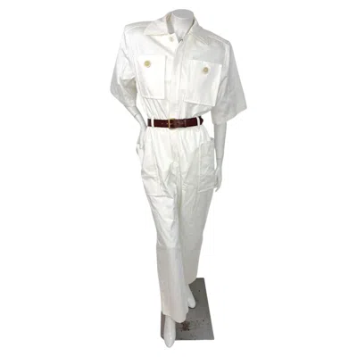 Pre-owned Saint Laurent Spring 2023 Ivory Cotton Utility Jumpsuit, Size 36 (us 4), Nwt In White