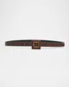 Saint Laurent Square Buckle Thin Leather Belt In 2944 Papaya Seed