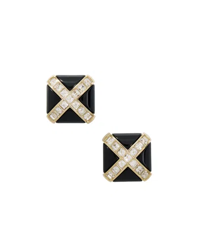 Saint Laurent Rhinestone Square Earrings In Gold