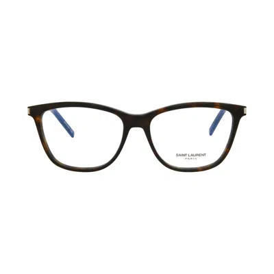 Pre-owned Saint Laurent Square Frame Acetate Optical Frames 'havana/silver/transparent' | Brown | Women's Size