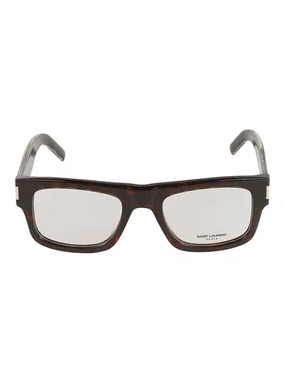 Saint Laurent Square Frame Flame Effect Glasses In Black/crystal/transparent