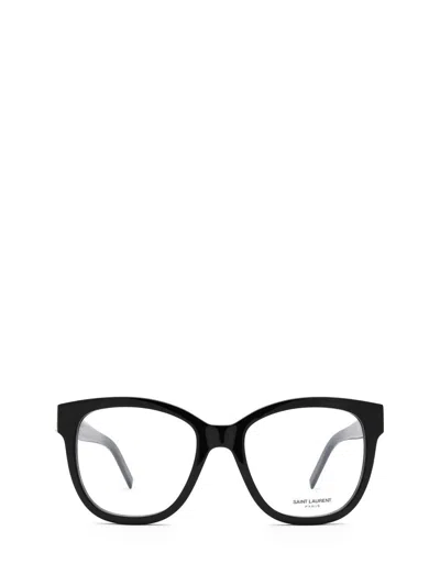 Saint Laurent Square Frame Glasses In 001 Black Black Transpare