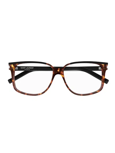 Saint Laurent Square Frame Glasses In 001 Black Black Transpare