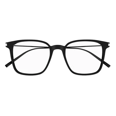 Saint Laurent Square Frame Glasses In 001 Black Black Transpare