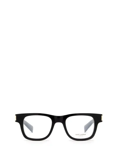 Saint Laurent Square Frame Glasses In 001 Black Black Transpare