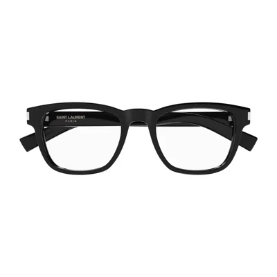 Saint Laurent Square Frame Glasses In 001 Black Crystal Transpa