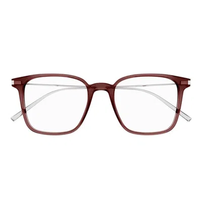 Saint Laurent Square Frame Glasses In 003 Brown Silver Transpar