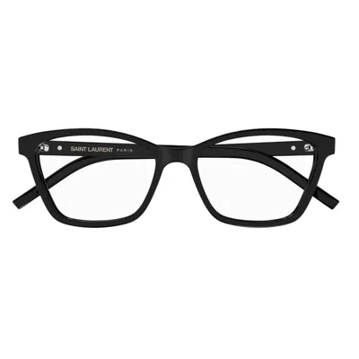 Saint Laurent Square Frame Glasses In 005 Black Black Transpare