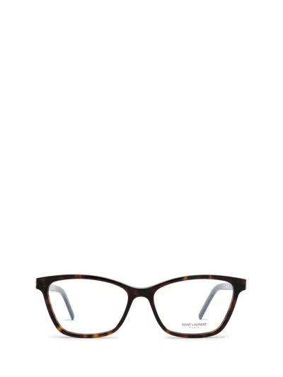 Saint Laurent Square Frame Glasses In 006 Havana Havana Transpa