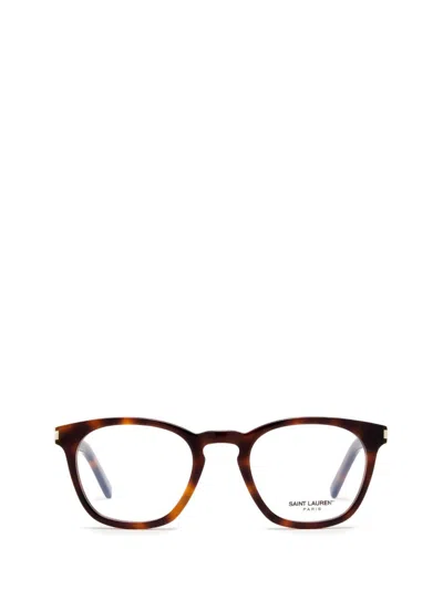 Saint Laurent Square Frame Glasses In Havana-havana-transparent