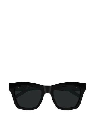 Saint Laurent Square-frame Logo-plaque Sunglasses In Black