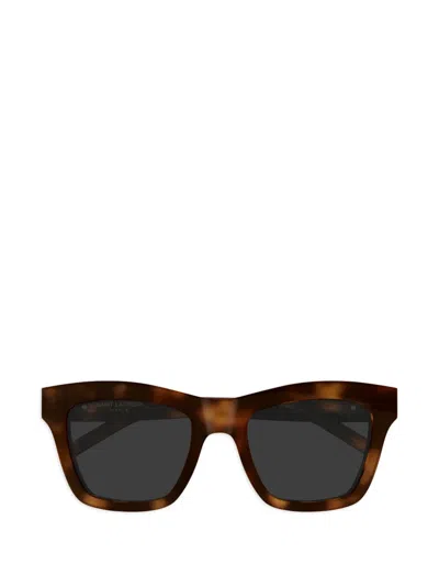 Saint Laurent Square-frame Logo-plaque Sunglasses In Brown