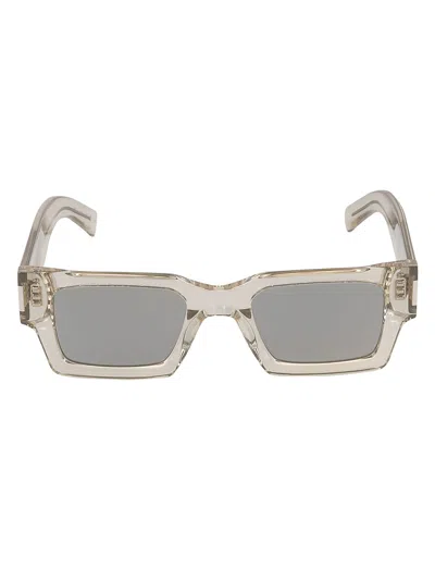 Saint Laurent Square Frame Transparent Sunglasses In Beige/silver