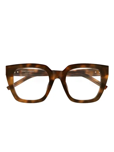 Saint Laurent Square Glasses In Brown