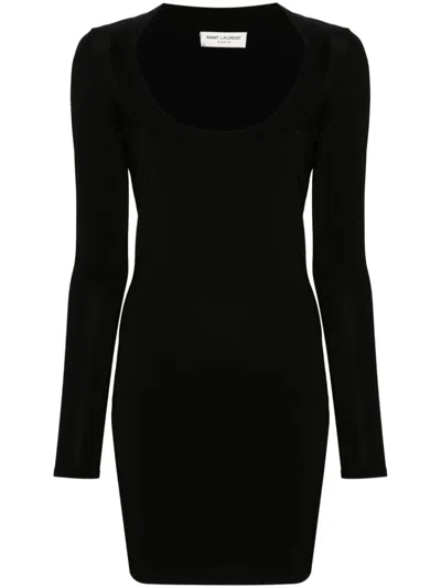 Saint Laurent Square Neck Knit Dress In Black