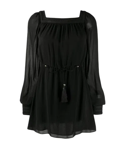 Saint Laurent Square Neck Mini Dress In Black