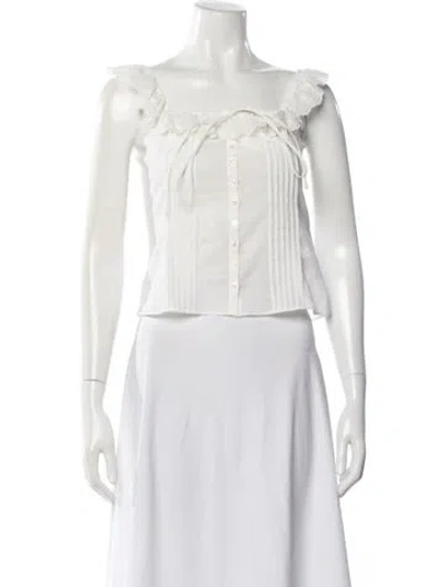 Pre-owned Saint Laurent Square Neckline Sleeveless Blouse In White