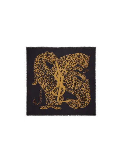 Saint Laurent Square Scarf In Black And Brown