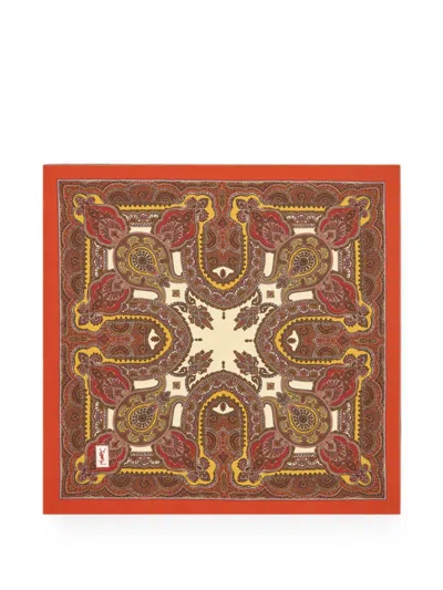 Saint Laurent Sciarpa Quadrata In Twill Di Seta Motivo Paisley In Red
