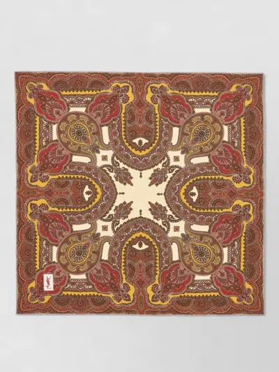 Saint Laurent Square Scarf Paisley Pattern Pure Silk In Brown