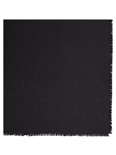 Saint Laurent Square Silk Scarf In Black