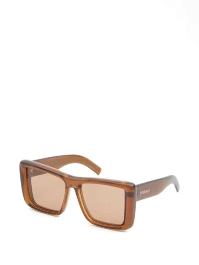 Saint Laurent Square Sunglasses With Engraved Temples - Ss26 Collection In Brown
