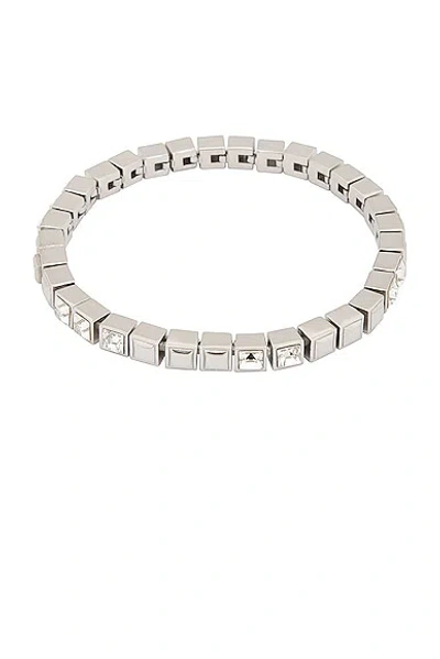 Saint Laurent Square Tennis Bracelet In Palladium & Crystal