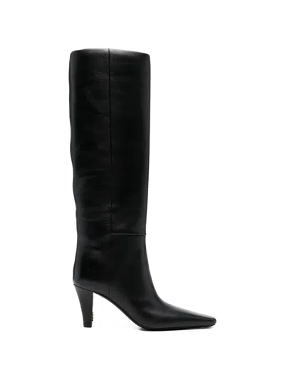 Saint Laurent Square Toe Leather Boots In Black