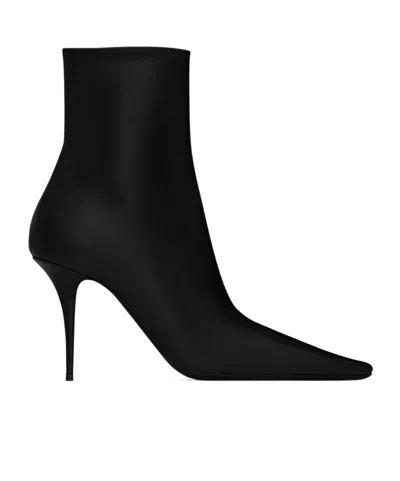 Saint Laurent Square-toed Short Boots In Black