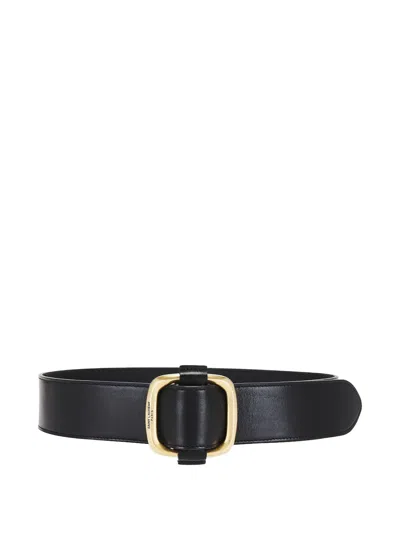 Saint Laurent Square-buckle Leather Belt In Black
