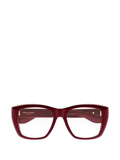 Saint Laurent Square-frame Glasses In Burgundy