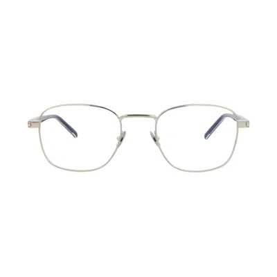 Pre-owned Saint Laurent Square-frame Metal Optical Frames 'silver/crystal/transparent' | Men's Size Onesize