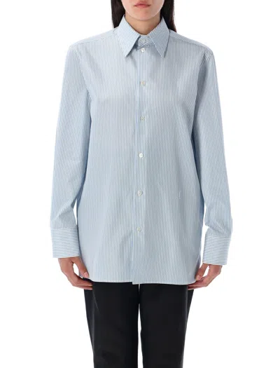 Saint Laurent Striped Cotton Shirt In Blue