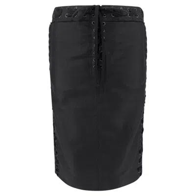 Pre-owned Saint Laurent S/s 2002 Yves  By Tom Ford Black Lace-up Twill Pencil Skirt