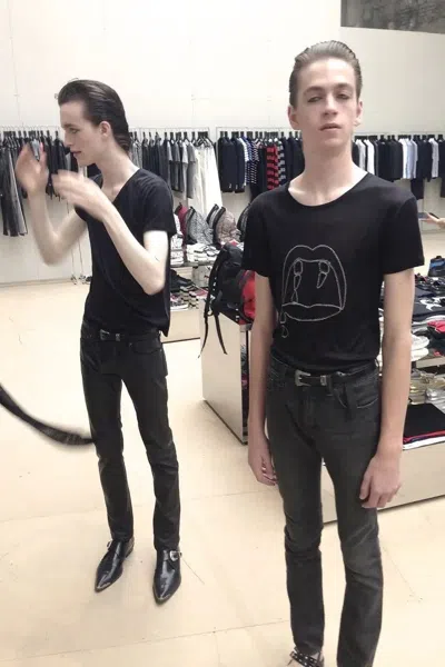 Pre-owned Saint Laurent Ss14 Crystal Silk Blood Luster T-shirt In Black