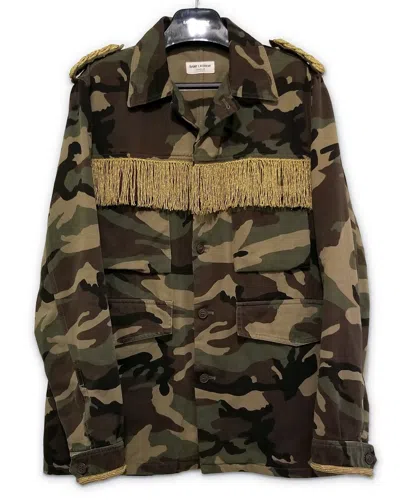 Pre-owned Saint Laurent Ss15 Gold Fringe Camo Jacket - Hedi Slimane In Multi