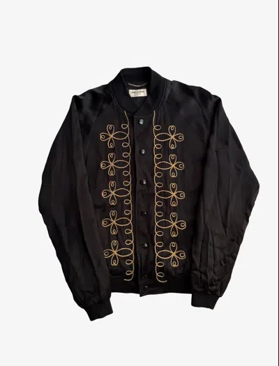 Pre-owned Saint Laurent Ss15 Napoleon Gold Souvenir Satin Jacket In Black