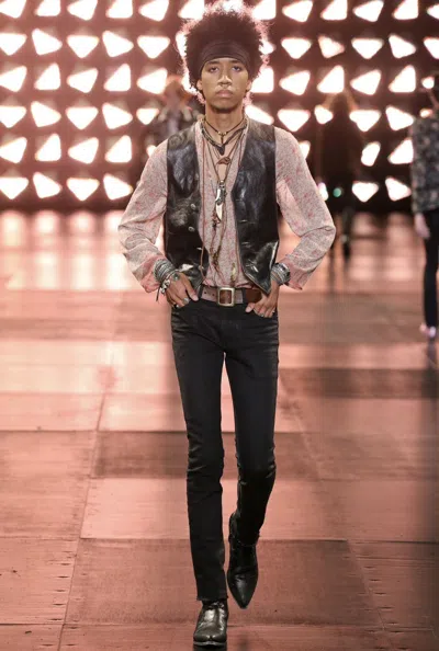 Pre-owned Saint Laurent Ss15 Psych Rock Leather Vest Sz. 50 In Black