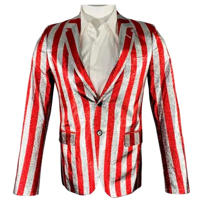 Pre-owned Saint Laurent Ss15 Size 34 Red Silver Stripe Viscose Blend Sport Coat