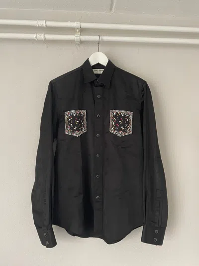 Pre-owned Saint Laurent Ss16 Sample Black Viscose Shirt With Studded Pockets